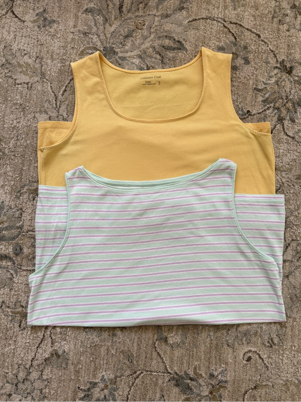 Talbots & Coldwater Creek Yellow Solid Tank and Mint-Striped Tank Top Duo